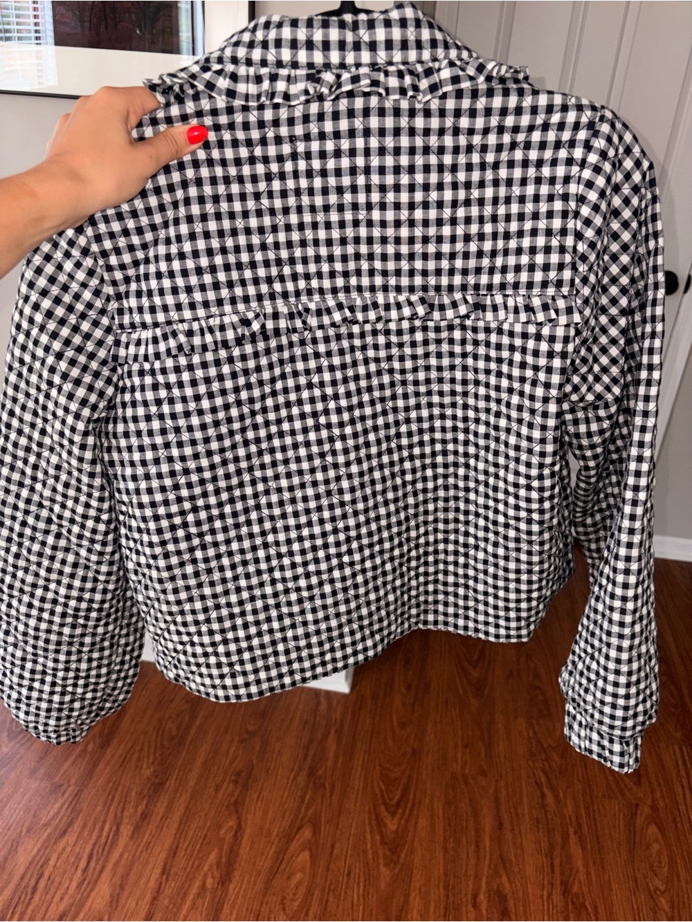 Avec Les Filles Black & White Gingham Quilted Cropped Jacket - Picture 4 of 4
